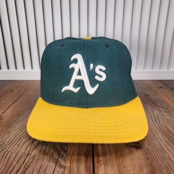 VTG New Era Oakland A's Athletics Hat Cap Fitted 7 1/8 Green Yellow MLB 59fifty - Picture 2 of 10